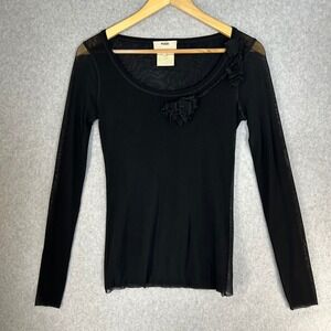 Fuzzi Jean Paul Gaultier Black Sheer Mesh Long Sleeve Top Blouse Floral Sz Small